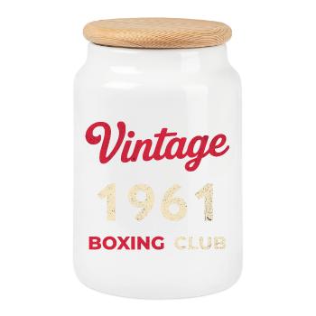 Vintage 1961 – Année de naissance rétro du Boxing Club - Boîte à biscuits avec couvercle en bois - blanc - Devant