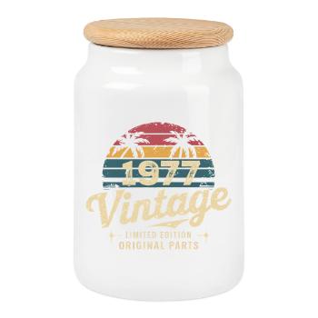 Génial depuis 1977 cadeau anniversaire 1977 - Boîte à biscuits avec couvercle en bois - blanc - Devant