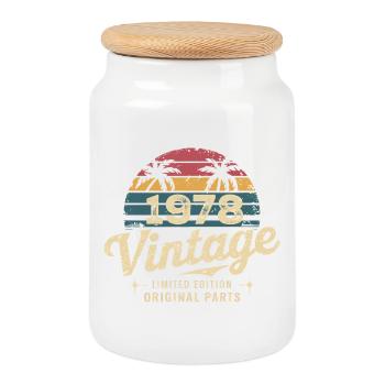 Awesome Since 1978 1978 Birthday Gift - Cookie Jar with Wooden Lid - white - Front