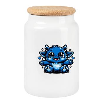 Style de bande dessinée Blue Cuddly Dragon - Boîte à biscuits avec couvercle en bois - blanc - Devant