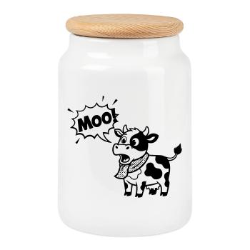 Funny Cow Moo Comic Speech Bubble - Cookie Jar with Wooden Lid - white - Front