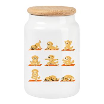 Chien de yoga Golden Retriever : postures amusantes - Boîte à biscuits avec couvercle en bois - blanc - Devant