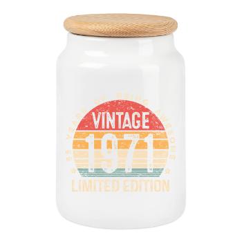 Vintage 1971 Limited Edition 55-Year-Old 55th Bday - Cookie Jar with Wooden Lid - white - Front