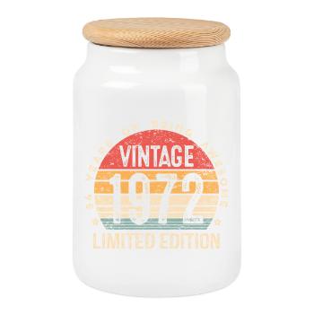 54th Birthday Gifts Vintage 1972 Limited Edition - Cookie Jar with Wooden Lid - white - Front