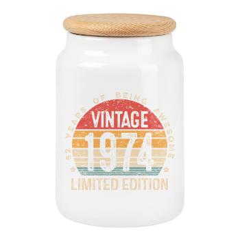 Édition limitée vintage 1974 52e anniversaire 52 ans - Boîte à biscuits avec couvercle en bois - blanc - Devant