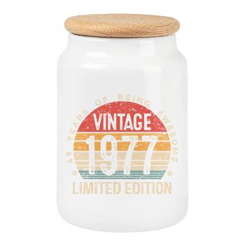 Vintage 1977 Limited Edition 49. Geburtstag - Keksdose mit Holzdeckel - Weiß - Vorne