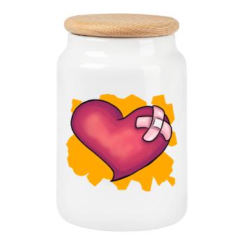 Patched Heart - Cookie Jar with Wooden Lid - white - Front