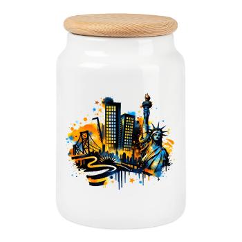 La silhouette de New York avec la Statue de la Liberté - Boîte à biscuits avec couvercle en bois - blanc - Devant