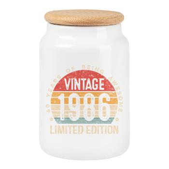 Édition limitée vintage 1986 40e anniversaire de 40 ans - Boîte à biscuits avec couvercle en bois - blanc - Devant