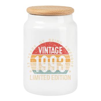Vintage 1993 Limited Edition 33rd Birthday  - Cookie Jar with Wooden Lid - white - Front