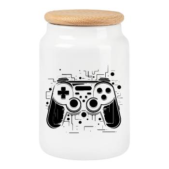 Game Controllers - Cookie Jar with Wooden Lid - white - Front