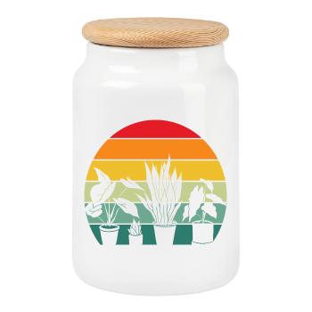 Retro Pflanzenliebhaber Pflanzen Sukkulente Blume - Keksdose mit Holzdeckel - Weiß - Vorne