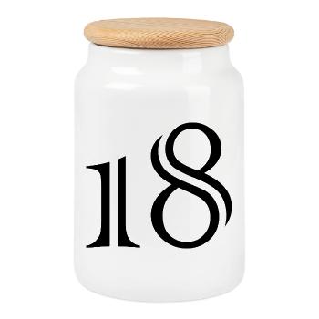18. 18 JAHRE ALT. 18-JÄHRIGES JUBILÄUM. 18. GEBURTSTAG. - Keksdose mit Holzdeckel - Weiß - Vorne