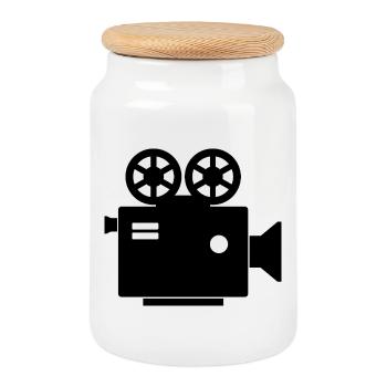 Movie camera - Cookie Jar with Wooden Lid - white - Front