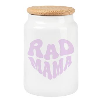 Retro Rad Mama Heart - Cool Mother (Custom Color) - Cookie Jar with Wooden Lid - white - Front