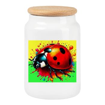 ladybird - Cookie Jar with Wooden Lid - white - Front
