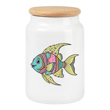 Colorful Psychedelic Coral Fish - Cookie Jar with Wooden Lid - white - Front