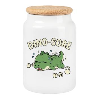 Dino-Quatsch Süßes Fitnessstudio Workout Wunder Dinosaurier - Keksdose mit Holzdeckel - Weiß - Vorne