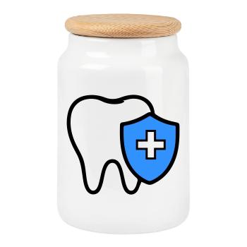 Icône de la dent dentiste - Boîte à biscuits avec couvercle en bois - blanc - Devant