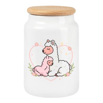 Süße Alpakas Liebe – Kawaii Lama Herz Design - Keksdose mit Holzdeckel - Weiß - Vorne