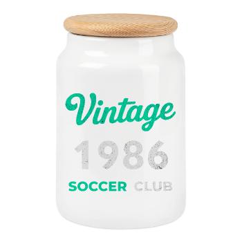 Millésime 1986 – Année de naissance rétro du club de football - Boîte à biscuits avec couvercle en bois - blanc - Devant