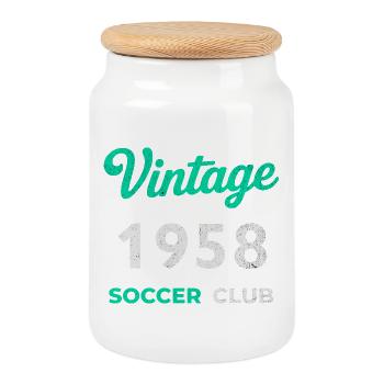 Vintage 1958 – Soccer Club Retro Birth Year - Cookie Jar with Wooden Lid - white - Front