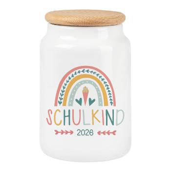 Écolier arc-en-ciel 2026 - Boîte à biscuits avec couvercle en bois - blanc - Devant