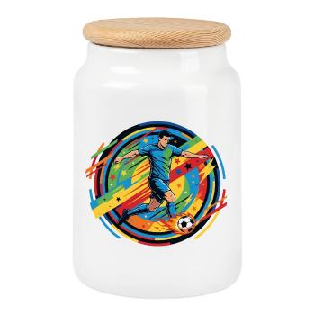 Soccer Hero Shoots Fireball Soccer Ball Motif - Cookie Jar with Wooden Lid - white - Front
