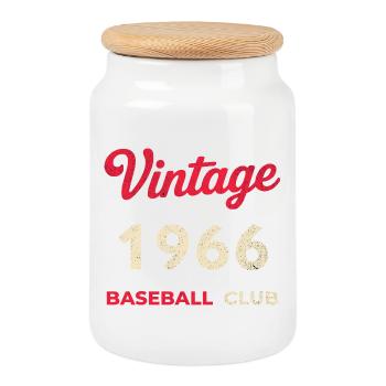 Vintage 1966 – Année de naissance rétro du Baseball Club - Boîte à biscuits avec couvercle en bois - blanc - Devant