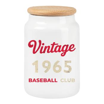 Vintage 1965 – Année de naissance rétro du club de baseball - Boîte à biscuits avec couvercle en bois - blanc - Devant