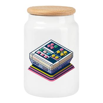 Pixel Art de console de jeux rétro - Boîte à biscuits avec couvercle en bois - blanc - Devant