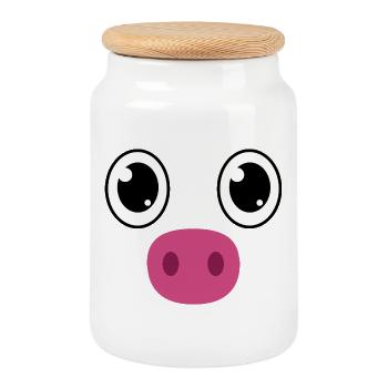 Costume mignon de tête de cochon Kawaii - Boîte à biscuits avec couvercle en bois - blanc - Devant