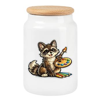 Kleiner Mal-Raccoon - Keksdose mit Holzdeckel - Weiß - Vorne