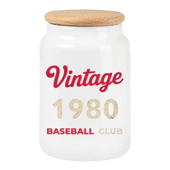 Vintage 1980 – Baseball Club Retro Birth Year - Cookie Jar with Wooden Lid - white - Front