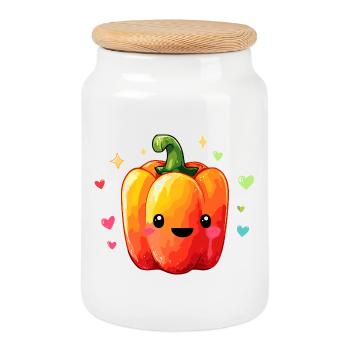 Colorful Peppers Cuddle - Cookie Jar with Wooden Lid - white - Front