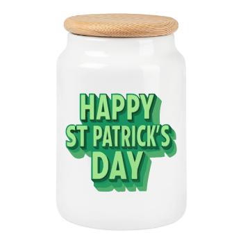 Happy St. Patrick's Day Green Pop Art - Cookie Jar with Wooden Lid - white - Front