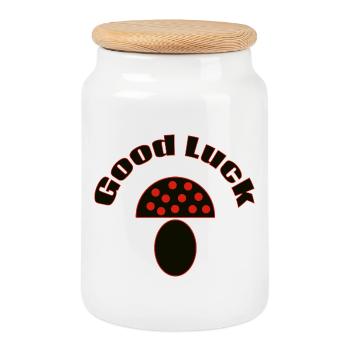 Bonne chance pour le design minimal d’icônes Mushroom - Boîte à biscuits avec couvercle en bois - blanc - Devant