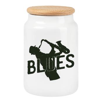 Saxophonist mit Blues – Cooles Saxophon Design für - Keksdose mit Holzdeckel - Weiß - Vorne