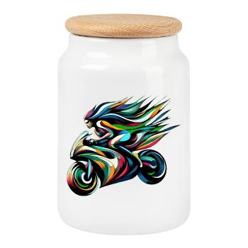 Illustration de moto en flux coloré - Boîte à biscuits avec couvercle en bois - blanc - Devant