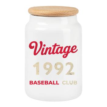 Vintage 1992 – Baseball Club Retro Birth Year - Cookie Jar with Wooden Lid - white - Front