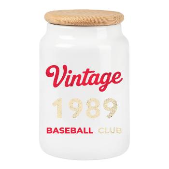 Vintage 1989 – Baseball Club Retro Birth Year - Cookie Jar with Wooden Lid - white - Front