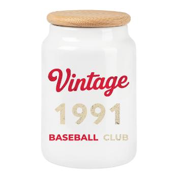 Vintage 1991 – Baseball Club Retro Birth Year - Cookie Jar with Wooden Lid - white - Front