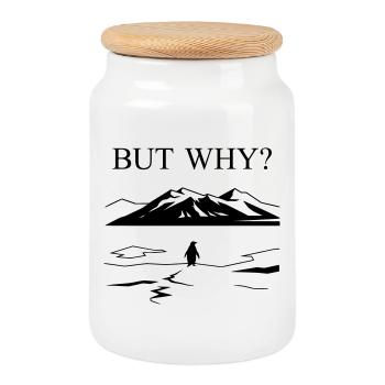 Mais pourquoi Penguin Meme Minimalist Art - Boîte à biscuits avec couvercle en bois - blanc - Devant