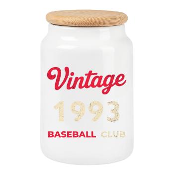 Millésime 1993 – Année de naissance rétro du club de baseball - Boîte à biscuits avec couvercle en bois - blanc - Devant