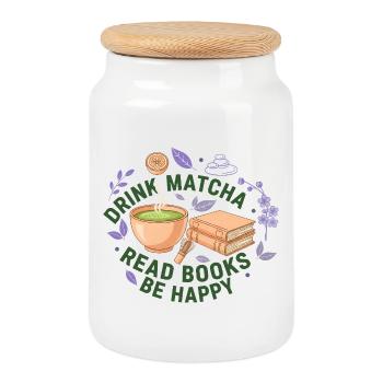 Matcha trinken, Bücher lesen, sei glücklich, Matcha-Liebhaber. - Keksdose mit Holzdeckel - Weiß - Vorne
