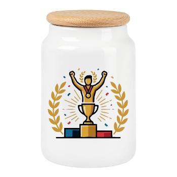 Siegerpokal So sehen Gewinner aus Sieger Motiv - Keksdose mit Holzdeckel - Weiß - Vorne