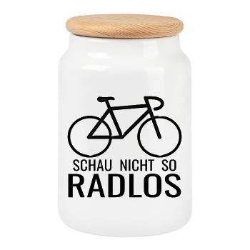 Schau nicht so Radlos Fahrrad - Keksdose mit Holzdeckel - Weiß - Vorne
