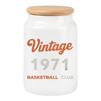 Vintage 1971 – Année de naissance rétro du Basketball Club - Boîte à biscuits avec couvercle en bois - blanc - Devant