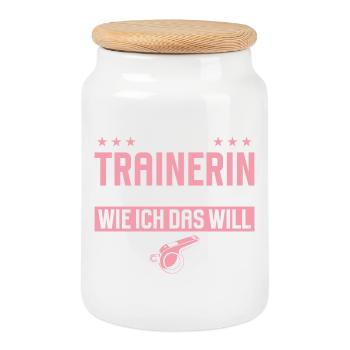 Trainerin Lustiges Geschenk Sport Fitness Spruch - Keksdose mit Holzdeckel - Weiß - Vorne