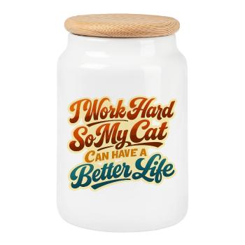 Je travaille dur pour que mon chat ait une vie de luxe - Boîte à biscuits avec couvercle en bois - blanc - Devant